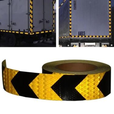 Imagem de Faixa Refletiva Segurança 25 Metros Seta Amarelo Fluorescente Transito Caminhao Estrada Anti Acidente Vias Publicas
