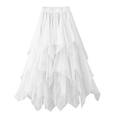 Imagem de Saia feminina de tule tutu primavera linha A cintura gaze feminina, Branco, G