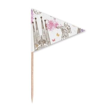 Imagem de Estátua de futebol da catedral de Barcelona Espanha palito de dente triângulo cupcake toppers bandeira