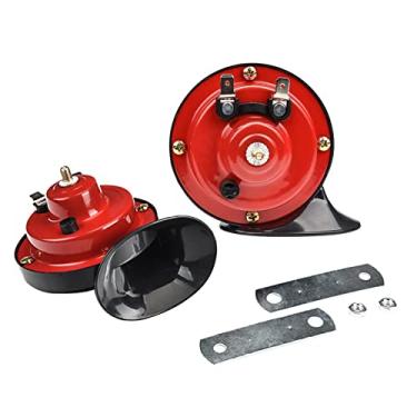 Imagem de 2 peças 300DB buzinas de trem super altas, kit de substituição de buzinas duplas de ar à prova d'água 12 V, acessórios automotivos buzina elétrica de caracol 12 V, kit universal para carro, motocicleta, caminhão, bicicleta, barco (vermelho)