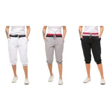 Imagem de Kit com 03 Bermudas de Moletom Feminina Saruel Skinny-B1-BRANCO-CINZACLARO-PRETO-PP-Masculino