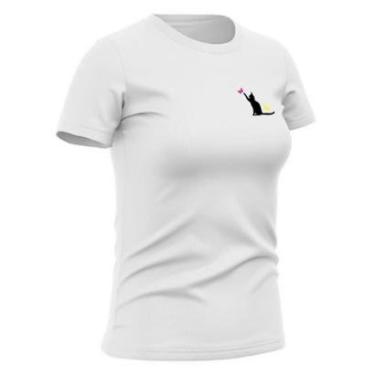 Imagem de Camiseta Feminina Babylook de Algodão Gola Redonda Estilo Casual Confortavel Gato Borboleta-Feminino