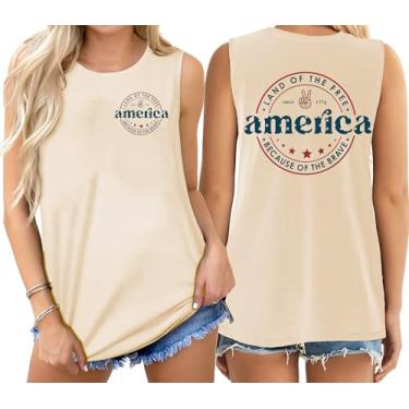 Imagem de Camiseta regata feminina com estampa de óculos de sol com bandeira americana, casual, sem mangas, 4 de julho, Americaapricot, GG