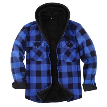 Imagem de Askdeer Camisa masculina de flanela de ajuste regular, camisas de pelúcia xadrez, manga comprida, camisa casual com bolso, Painel azul A02, GG