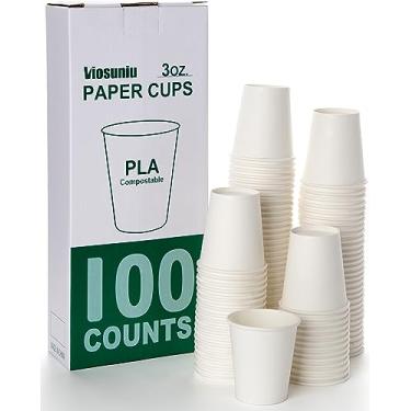 Imagem de Viosuniu Copos de papel PLA de 85 g - Copos de enxaguante bucal para banheiro - Copos de papel descartáveis pequenos para bebidas quentes e frias (100)