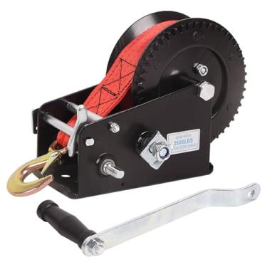 Imagem de LCyindu Guincho de reboque de barco com capacidade de 1,587 kg, guincho manual resistente com alça de poliéster de 10 metros, proporção 4: 1/8: 1 correia de manivela de engrenagem guincho catraca