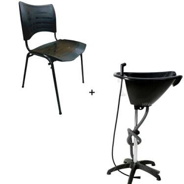 Imagem de HENVIFER, Kit Lavatório Portátil salão cabelo+ Cadeira Plástica preta