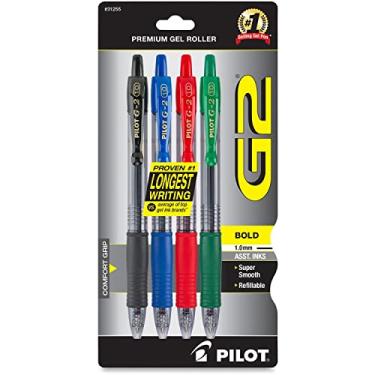 Imagem de Pilot G2 Canetas esferográficas retráteis de tinta gel premium, ponta em negrito (1,0 mm), canetas de gel 1,0, sortidas, pacote com 4 - Ideal para escola, diário e escritório