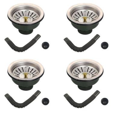 Imagem de Ralo Valvula Dreno de Pia 10x10 Sifao Filtro Kit 4 Unidades Tubo de Escoamento Casa Cozinha Lavanderia Restaurante