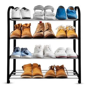 Imagem de Sapateira Prateleira Organizadora Plástico Metal 4 Andares Multiuso Sapatos Tênis Livros Brinquedos Desmontável Para Quarto Sala Hall