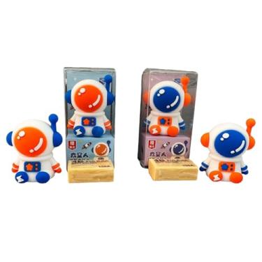 Imagem de Mini apontador de lápis de desenho animado de 4 peças com borracha incluída, apontador de lápis portátil e fofo para estudantes do ensino fundamental - astronauta