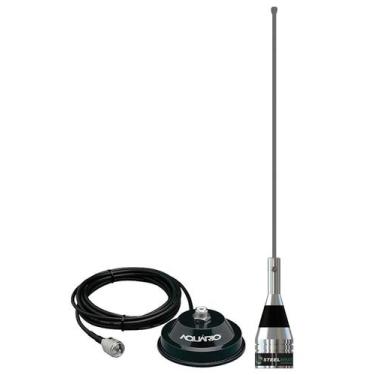 Imagem de Antena Móvel Inox Vhf 1/4 Aviação 71cm + Suporte Magnético Cabo 4 metr