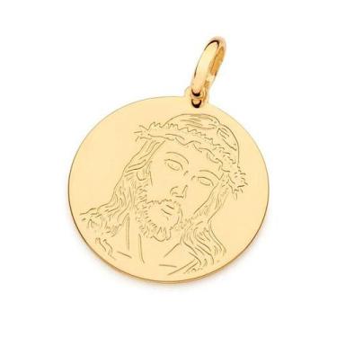 Imagem de Pingente banhado ouro 3x 24k 18k e 22k unissex rommanel medalha jesus 
