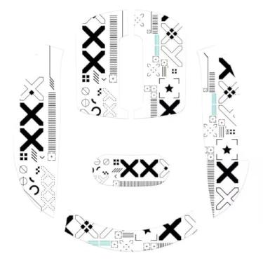 Imagem de Fita de aderência antiderrapante para mouse, fita adesiva universal pré-cortada para peles de mouse sem fio Superlight, resistente ao suor, elásticos apertos laterais refinados, fácil de aplicar, ultrafino 0,5 mm (0,02 pol.) - branco