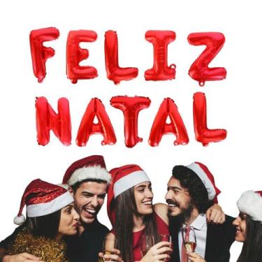 Imagem de Kit Balões Feliz Natal Metalizado Vermelho De 37 Cm - Wincy - Natal