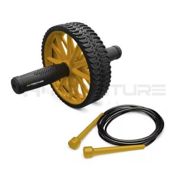 Imagem de Kit Rodinha Abdominal Dupla Amarelo + Corda de Pular Amarelo Profissio