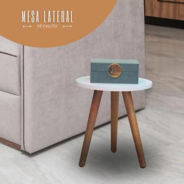Imagem de Mesa De Canto Redonda Pe Palito Lateral Sofa - Kelan, Branco