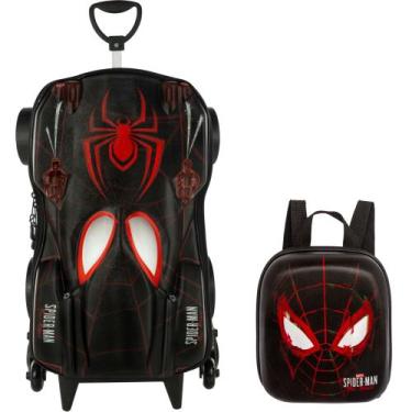 Imagem de Kit Mochila Rodas Escolar Homem Aranha Miles Lancheira 3D, Preto