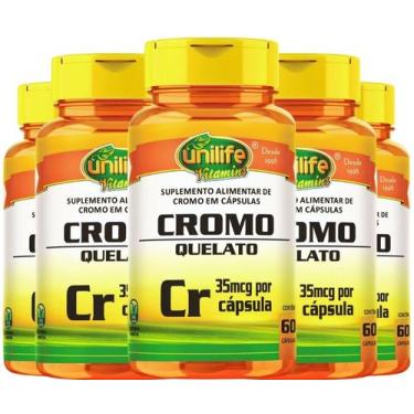 Imagem de KIT C/5 Un. Suplemento Cromo Quelato 35mcg 60 Cápsulas  - Unilife