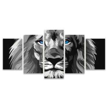 Imagem de Quadro Mosaico Decorativo Leão Abstrato Preto Branco Com Olho Azul - D