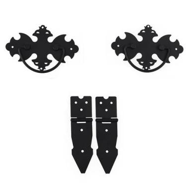 Imagem de Kit 4 Puxadores Rustico Medalhão + 6 Dobradiças rusticas para baú - Te