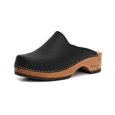 Imagem de Kebba Edith – Tamancos de madeira feitos à mão com couro genuíno | Suporte de arco e ajuste confortável | Plataforma de Tepa chilena e sola de EVA | Feito em Villarrica, Chile, Azul-marinho e preto,