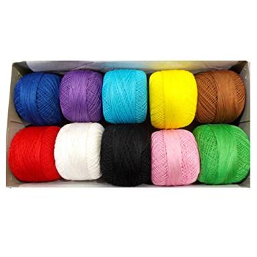 Imagem de 10 peças de fios ponto cruz tricô algodão crochê fios tatting doilies cores sortidas novelos rendado artesanato tamanho 40