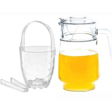 Imagem de Kit Jarra de Vidro 1.8 Lts + Balde de Gelo com Alça e Pinça - JW SHOP