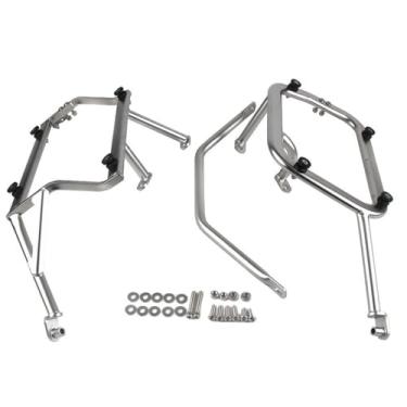 Imagem de Racks de suporte de alforjes resistentes cromados para motocicletas racks laterais com gabião duplo suporte de montagem traseiro de aço inoxidável compatível com K-TM 790ADV/R/EVO