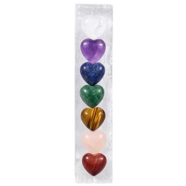 Imagem de Rockcloud 7 pedras de coração de cristal de chacra na varinha de selenita para decoração de meditação doméstica de equilíbrio de Reiki