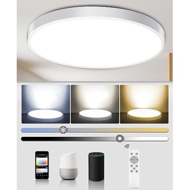 Imagem de Gowing Luz de Teto Led com Montagem Embutida Plana Regulável Compatível com Alexa Google Home Phone para Quarto Sala de Estar Corredor Banheiro Cozinha Controle Remoto Luz Noturna 16" 36W Redonda
