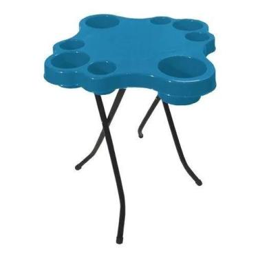 Imagem de Mesa Petisqueira Dobrável Plástico - Várias Cores + 2 Banquetas Baixas