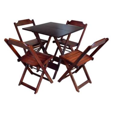 Imagem de Jogo de Mesa Dobrável em Madeira Padrão 60x60 com 4 Cadeiras - Imbuia 