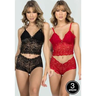 Imagem de Kit 3 Conjuntos Lingerie Vekyo Espera Marido Rendado, Mulher, Sortido,