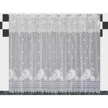 Imagem de Cortina de Renda - Copa e Cozinha - Pratos - Branco - 2,20m x 1,20m - 