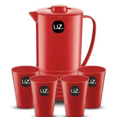 Imagem de KIT Jarra De Suco 1,8L + 4 Copos 300ML Plástico Resistente Vermelho - 