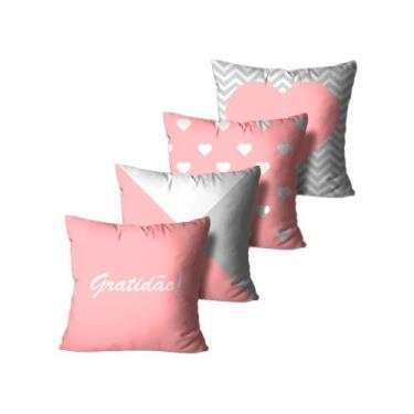 Imagem de Kit 4 Capas de Almofadas Decorativas Gratidão Rosa e Cinza - mdecore