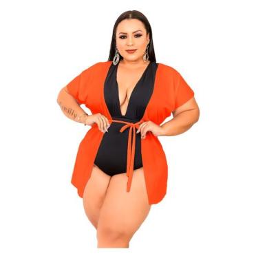 Imagem de Saída Praia Plus Size Feminina Curta Kimono Amarrar Verão - PLUS MESMO