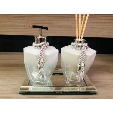 Imagem de Kit Lavabo 3 Peças Aromatizador Porta Sabonete Espelho Prata - Ateliê 