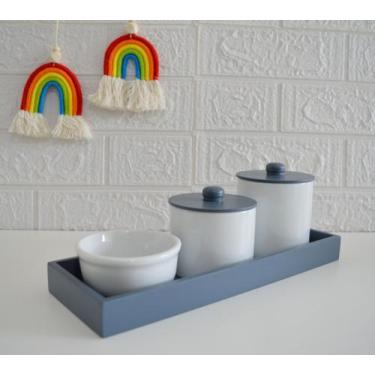 Imagem de Kit Higiene Bebê K153 Porcelana Bandeja Amarelo Azul Rosa Cinza Safari