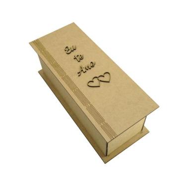 Imagem de Caixa Para Mini Vinho Chandon Tampa Dobravel Com Aplique Eu Te Amo e C