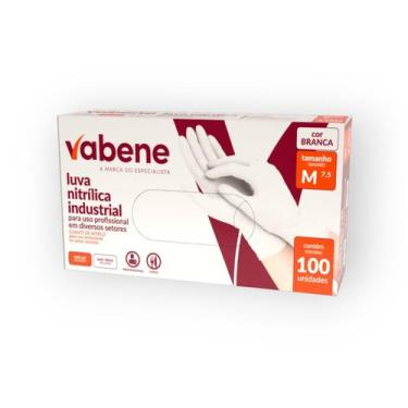 Imagem de Luva nitrilica protecao industrial branca m 100un/box - VABENE