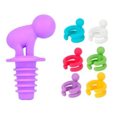 Imagem de Conj. 6 Marcadores De Taça E 1 Tampa De Vinho Em Silicone - Neoimp