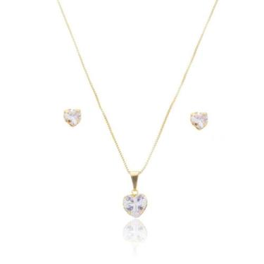 Imagem de Conjunto Colar e Brinco Pedra Zircônia Banho de Ouro 18k - Enzara Jóia