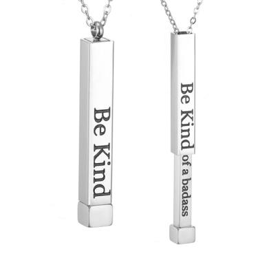 Imagem de SKQIR Be Kind of a Badass Colares femininos com mensagem oculta para melhores amigas irmãs, presentes inspiradores engraçados, colares com pingente de barra vertical, joias, presentes de mordaça para