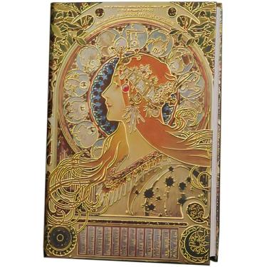 Imagem de ipoul Diário pessoal exclusivo para mulheres, caderno de capa dura dourado, 256 páginas coloridas, caderno pequeno forrado 12 x 17 cm, lindo diário de poesia, Alphonse Mucha, zodíaco, diário vintage,