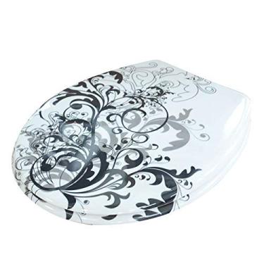 Imagem de Assento de vaso sanitário azul e branco, padrão de porcelana, capa de vaso sanitário de liberação rápida, tampa de vaso sanitário uf para banheiro (universal) preto