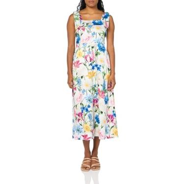 Imagem de Anne Klein Vestido feminino longo com alças de amarrar, Branco perolado multi, 54