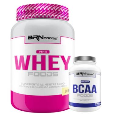 Imagem de Kit Pink Whey c/Colágeno 900g + Premium BCAA Foods 120 Cáps - BRN Foods (Médio, Baunilha)