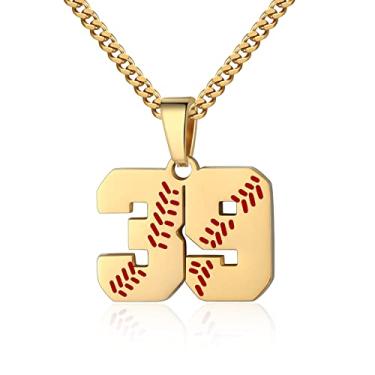 Imagem de Colar com número de beisebol para meninos 00-99 Atletas Jersey Número colar de aço inoxidável corrente banhada a ouro 55,88 cm pingente de beisebol personalizado presente de beisebol para homens e mulheres meninas, Aço inoxidável, não sabe